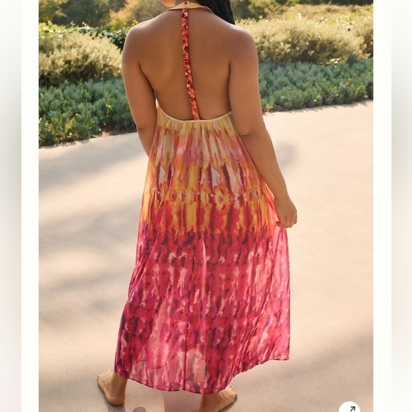 Anthropologie Sleeveless Tiered Maxi Dress yellow pink colorful bright summer - Picture 10 of 12